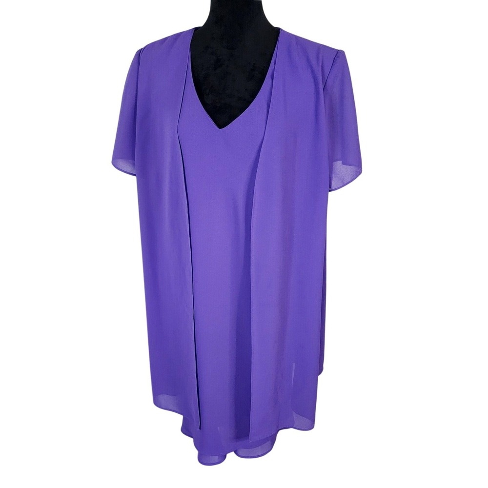Vintage 90s! POSITIVE ATTITUDE Size 18P Purple Layered Chiffon Line Sheath Dress